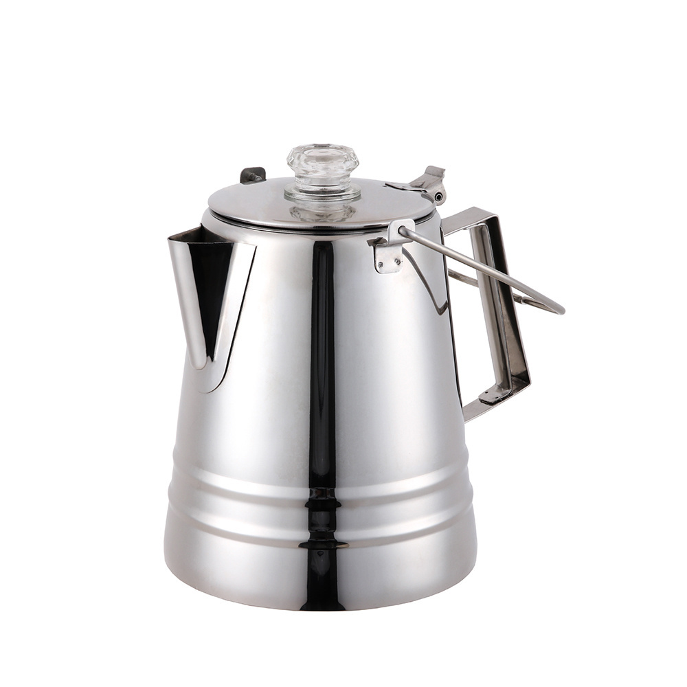 Camping Coffee Pot Large Size Stainless Steel Coffee Maker with Clear Top Glass Knob, Percolator Coffee Pot