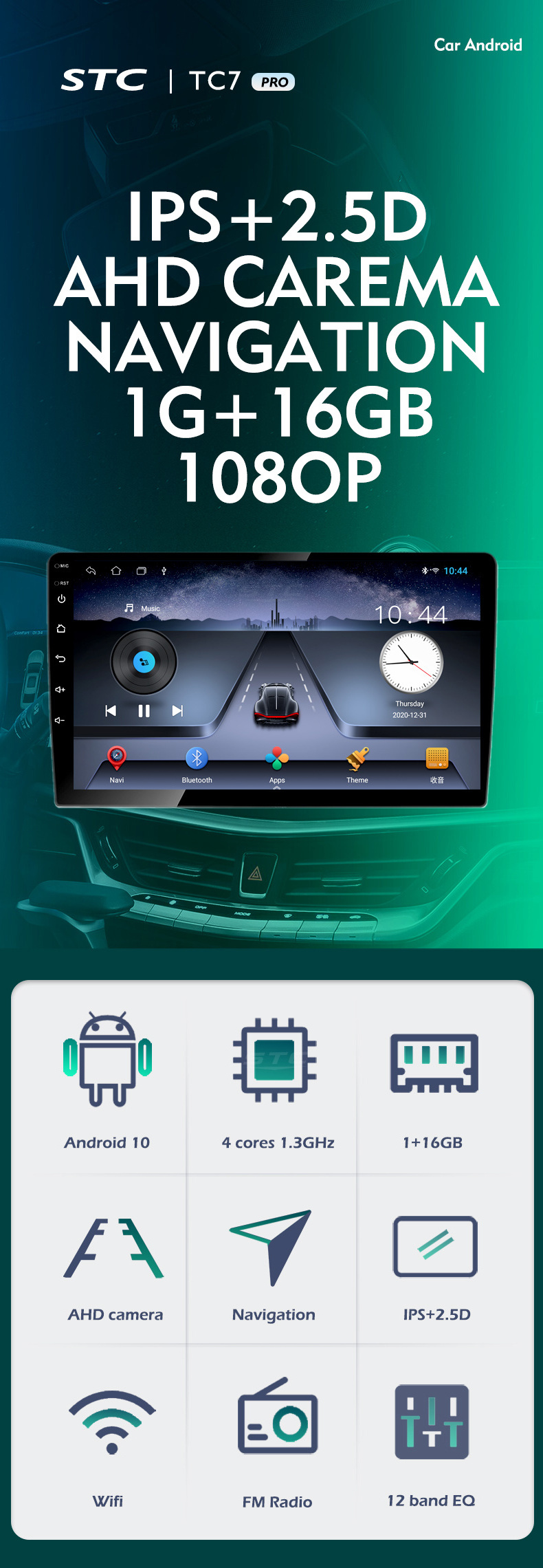 Android 10.0 full touch IPS screen 12.3 android car dvd player with DSP carplay radio BT amplifier car video