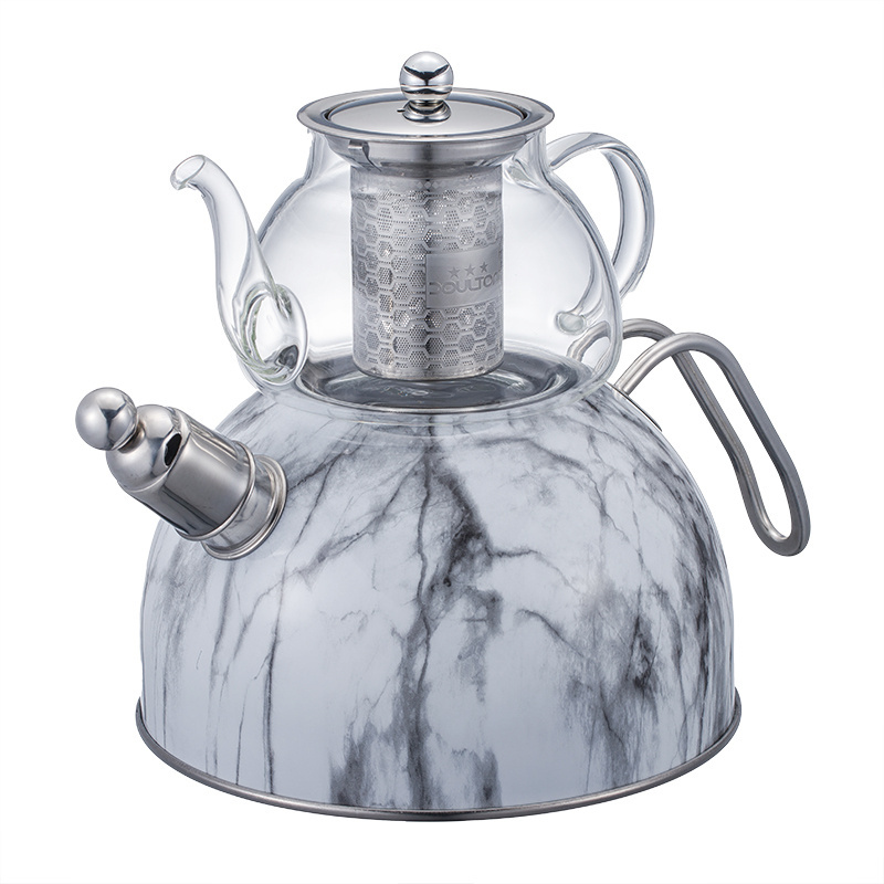 China Custom 3L&0.7L Whistling Tea Kettles Fast Heating Double Function Glass Kettle And Teapot