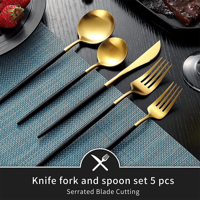 Wholesale Thin Portuguese Stainless Steel 304 Tableware Five Pieces Knife Fork And Spoon Flatware Set