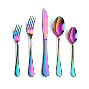 Multi-Colors Rainbow Cutlery Set Black Cutlery Kit Fork Knife Stainless Steel Silverware Home Flatware Set