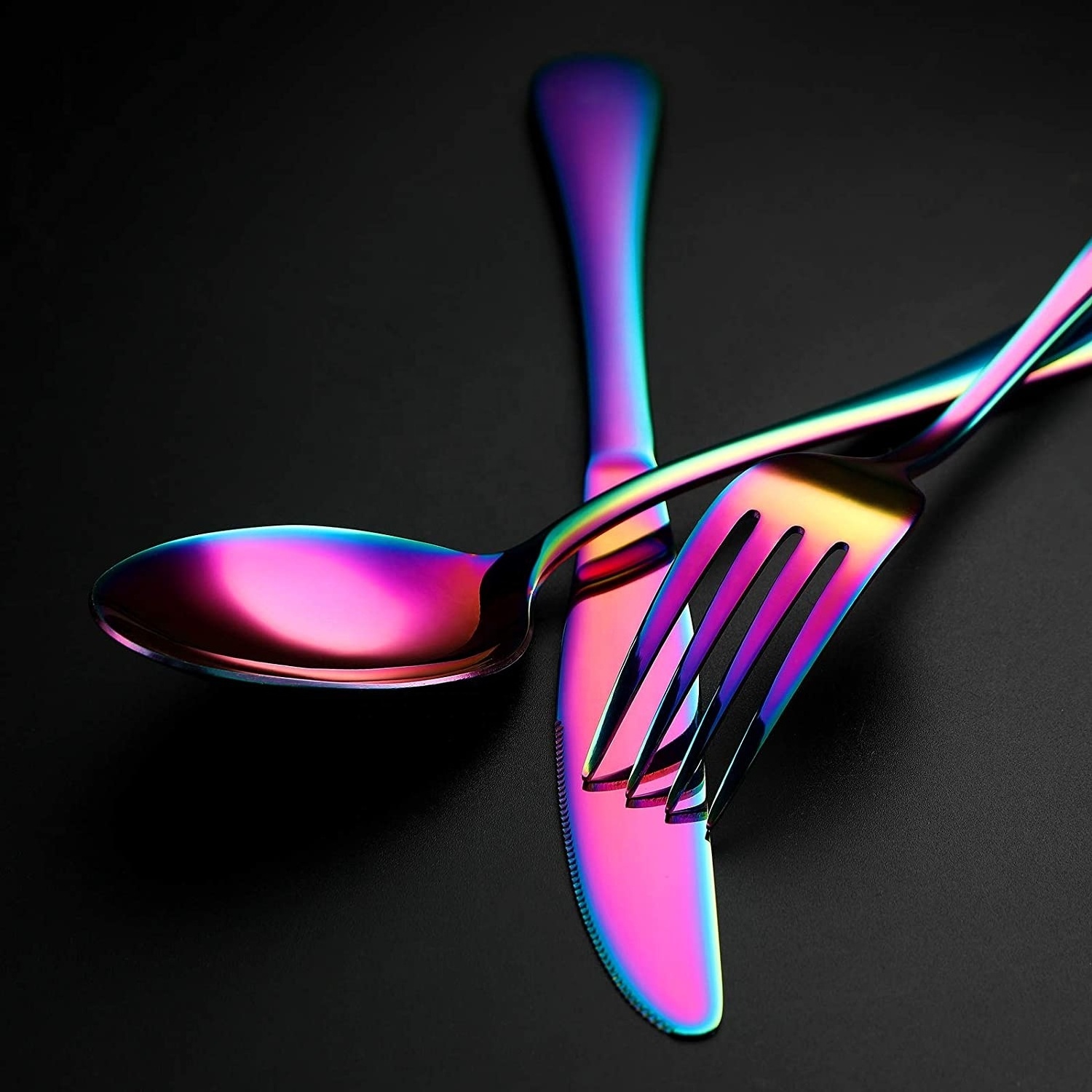 Multi-Colors Rainbow Cutlery Set Black Cutlery Kit Fork Knife Stainless Steel Silverware Home Flatware Set