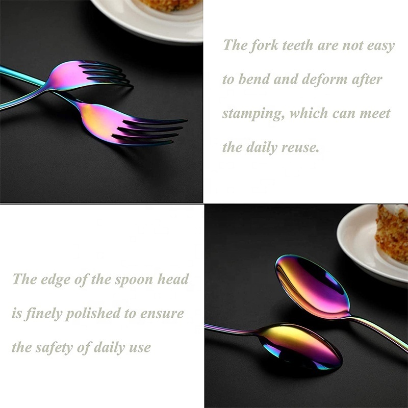 Multi-Colors Rainbow Cutlery Set Black Cutlery Kit Fork Knife Stainless Steel Silverware Home Flatware Set