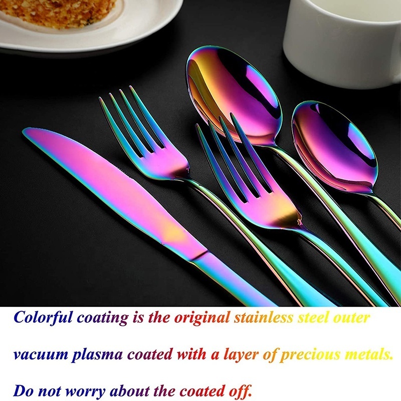 Multi-Colors Rainbow Cutlery Set Black Cutlery Kit Fork Knife Stainless Steel Silverware Home Flatware Set