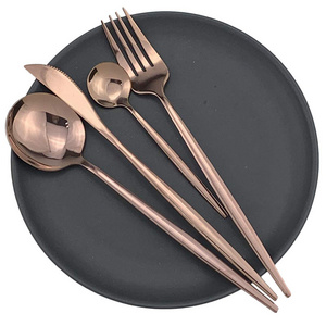 Bulk Rose Gold Stainless Steel Portuguese Flatware 24 Pcs Set Restaurant Steak Knife Fork Spoon Silverware Cutlery