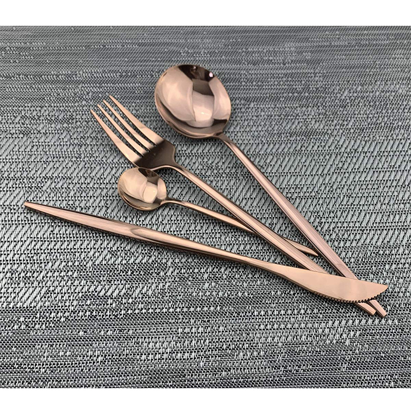 Bulk Rose Gold Stainless Steel Portuguese Flatware 24 Pcs Set Restaurant Steak Knife Fork Spoon Silverware Cutlery