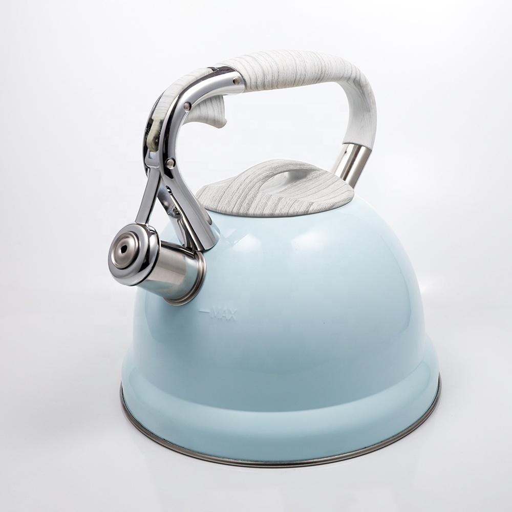 Popular Customize Blue Stainless Steel Whistling Safety Water Tea Kettle Whistle Kettle