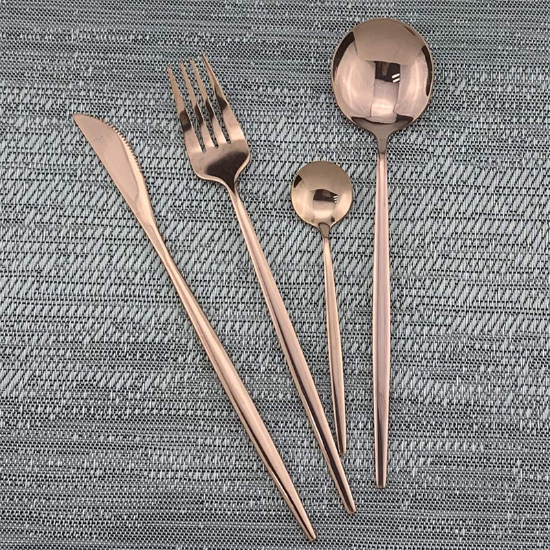 Bulk Rose Gold Stainless Steel Portuguese Flatware 24 Pcs Set Restaurant Steak Knife Fork Spoon Silverware Cutlery