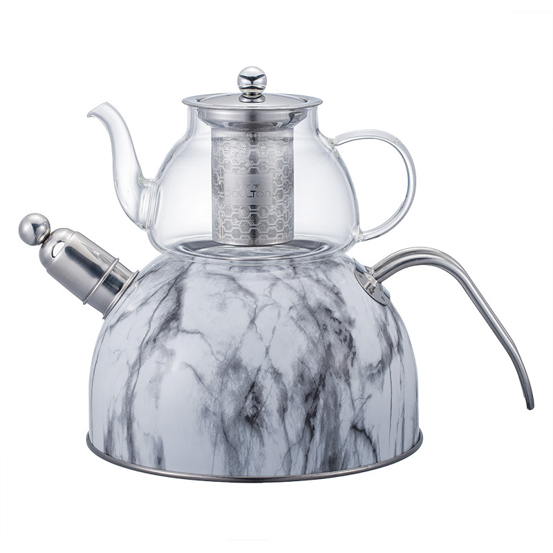 China Custom 3L&0.7L Whistling Tea Kettles Fast Heating Double Function Glass Kettle And Teapot