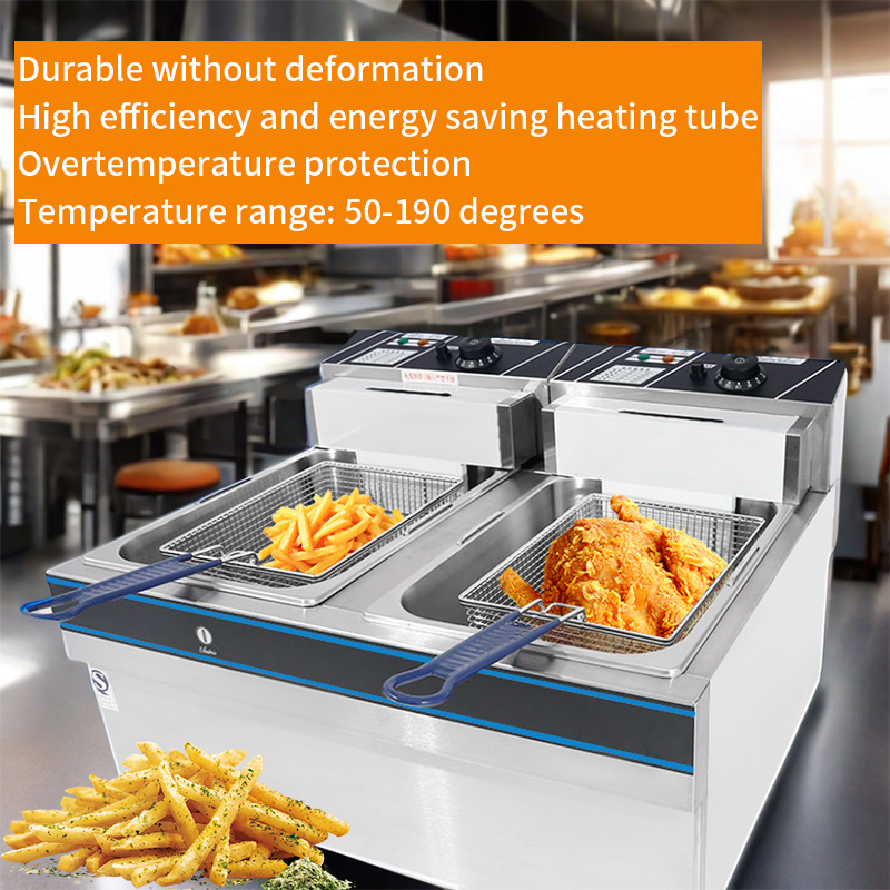 Hot Sale Double Tank Commercial Fish Donut Chicken Potato Fryer Machine French Fries Electric Deep Fryer Spare  oil fryer