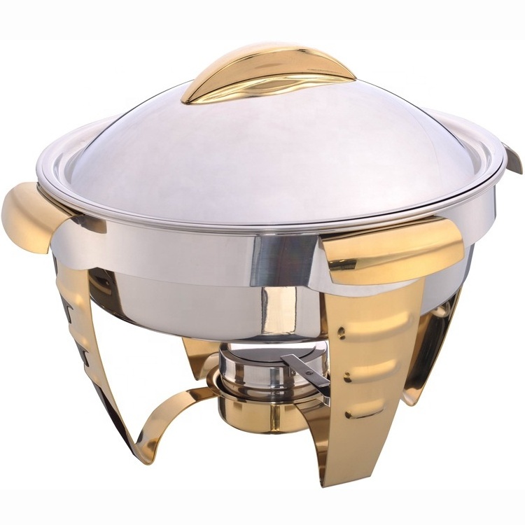 Kitchen equipment tools buffet utnesils round gold stand chaffing dish golden chafing dish