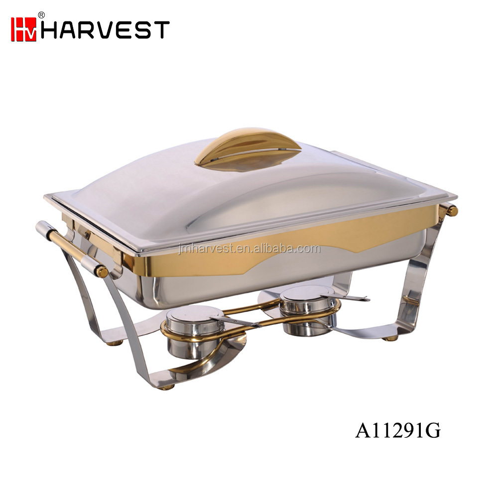 Kitchen equipment tools buffet utnesils round gold stand chaffing dish golden chafing dish