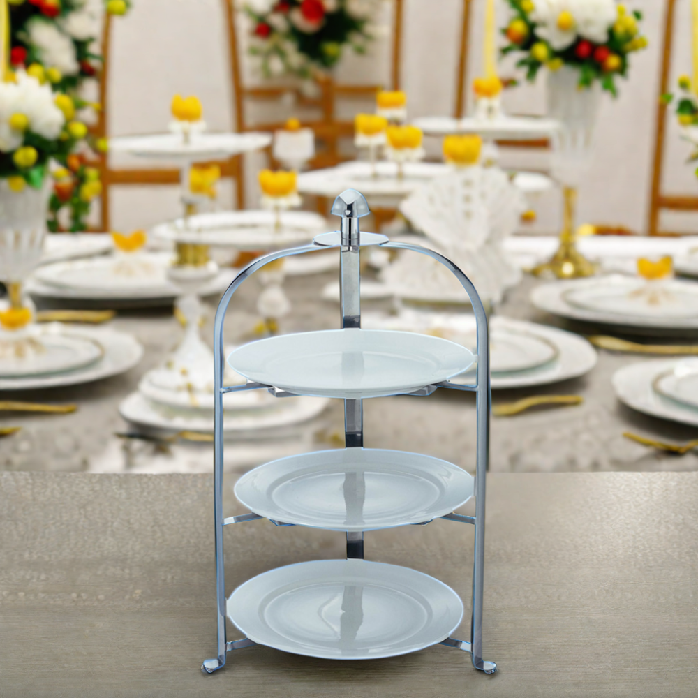 3-Tier Luxury Metal Folding Cake Serving Tray Modern Dessert Plate for Hotel Wedding Christmas Coffee Food Set Metal Cake Stand