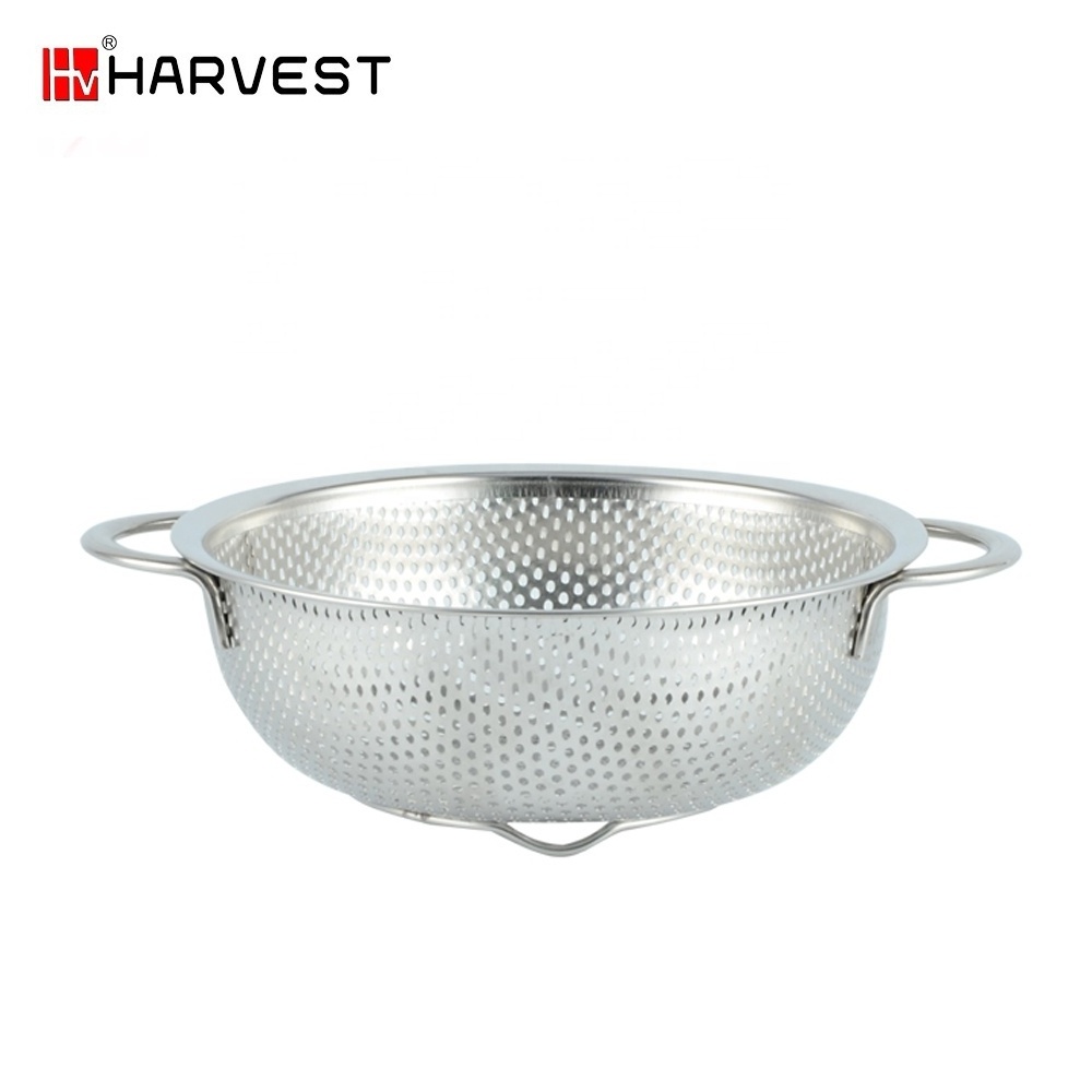 New kitchen double ears Vegetable Baskets stainless steel perforated shallow bowl Draining Basket