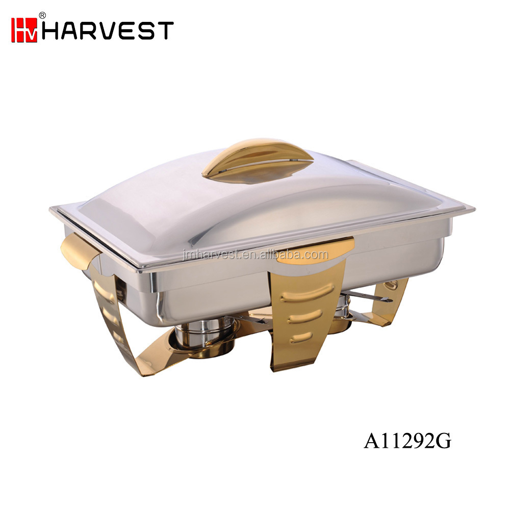 Kitchen equipment tools buffet utnesils round gold stand chaffing dish golden chafing dish