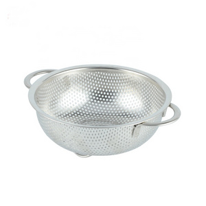 New kitchen double ears Vegetable Baskets stainless steel perforated shallow bowl Draining Basket