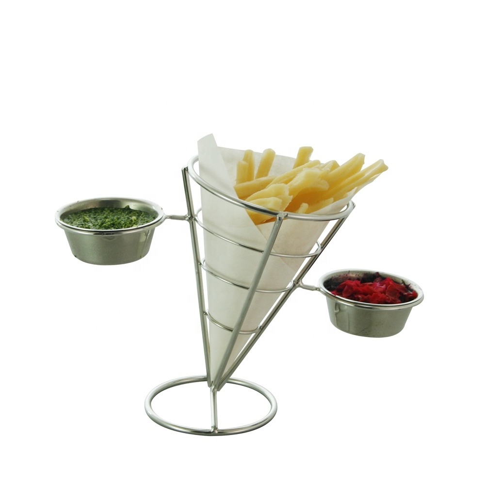 Stainless Steel French Fry Stand Cone Basket Fries Holder