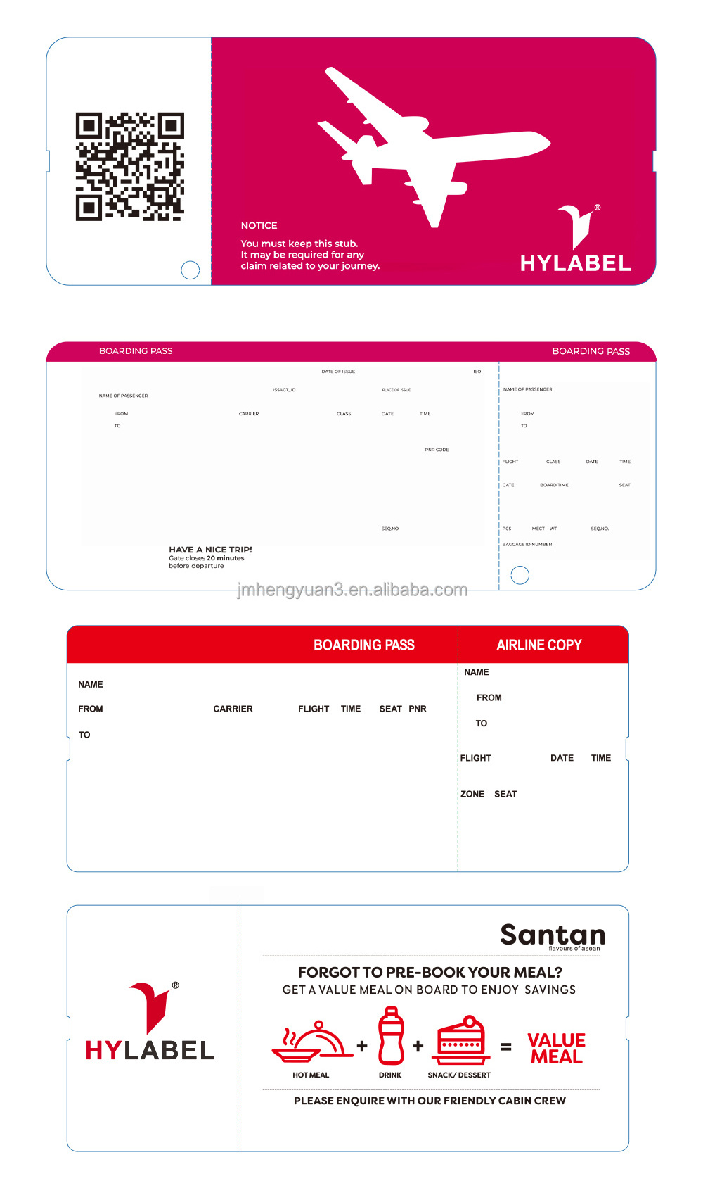 Custom Design Direct Thermal Cardboard Paper Blank Airline Paper Boarding Pass  Flight Line Ticket