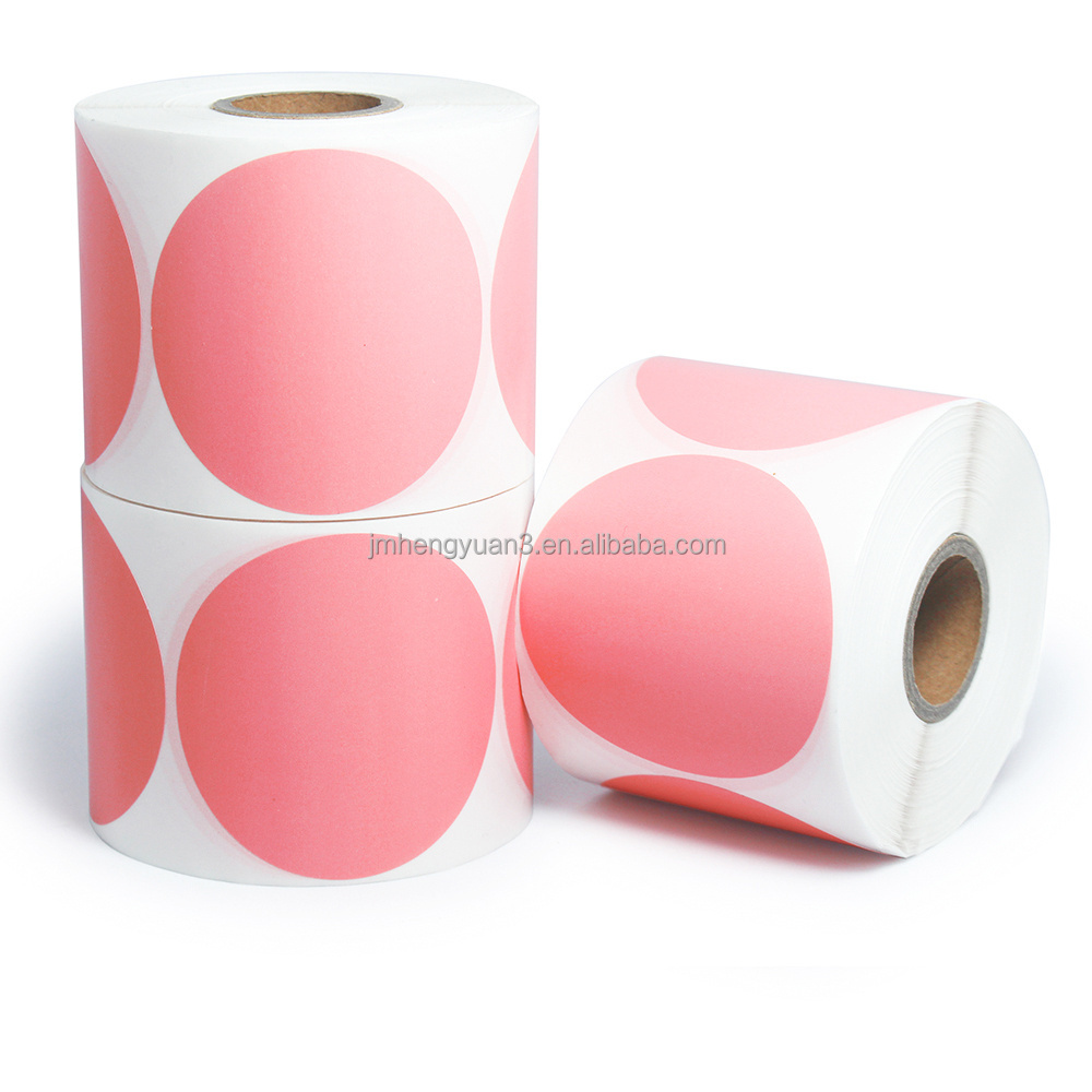 Colorful Printed Pink Color Circle Label Roll Round Thermal Transfer Stickers Thank You Circle Round Sticker