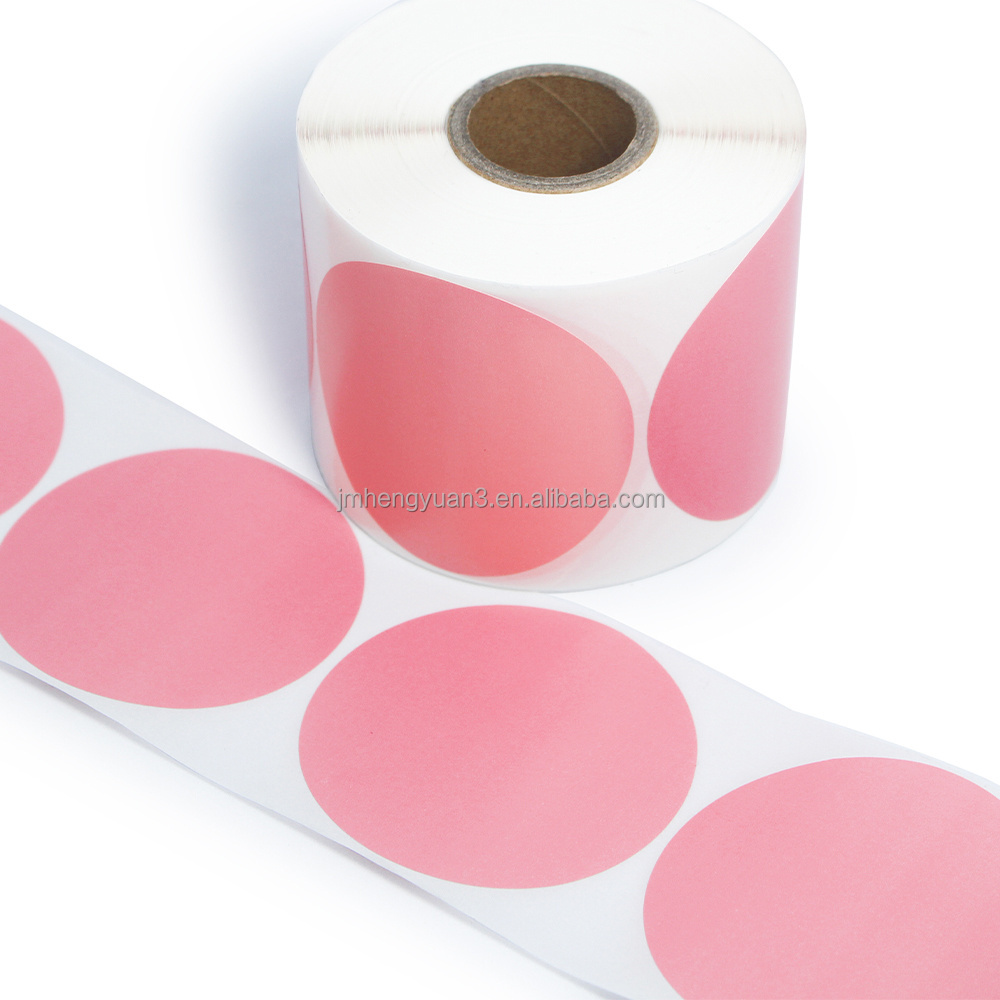 Colorful Printed Pink Color Circle Label Roll Round Thermal Transfer Stickers Thank You Circle Round Sticker