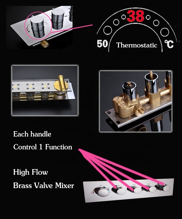 4 function 5 handle temperature control thermostatic diverter valve shower valve multifunctional water valve