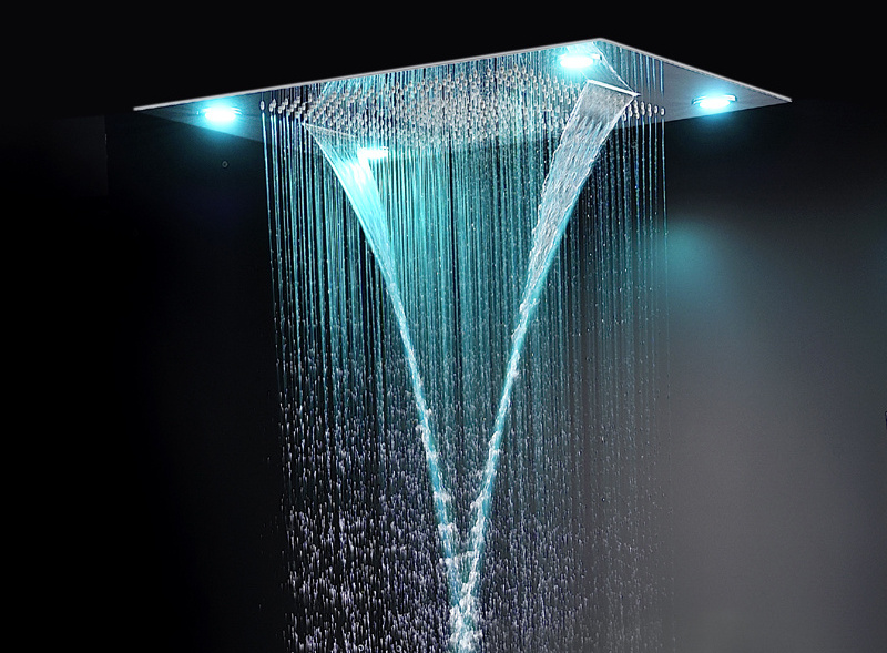 Bathroom fittings 4 function embedded ceiling electric led shower rainfall,waterfall,mist,curtain