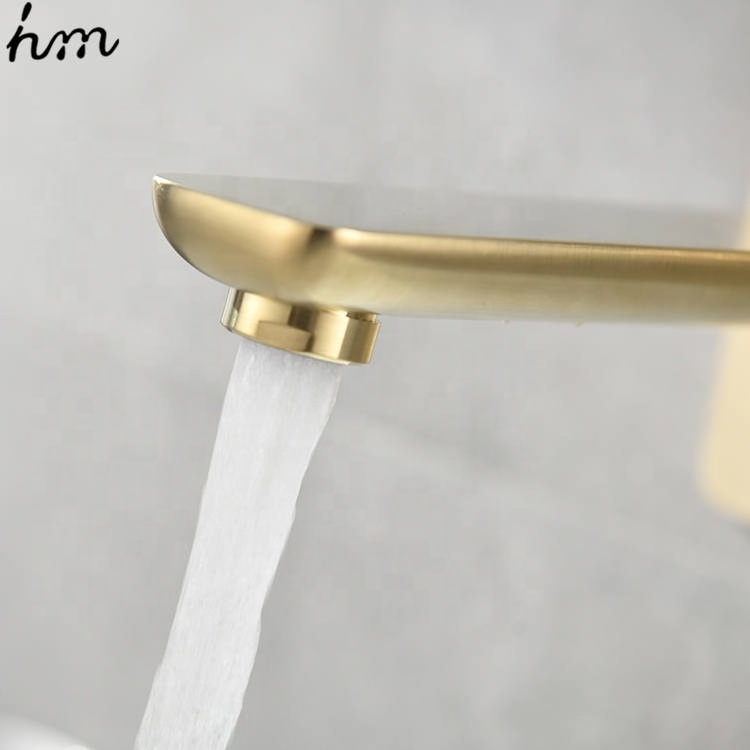 hm New Design Hotel Water Faucet Bathroom Toilet Wall Mounted Two Hole Brushed Gold Basin Faucet