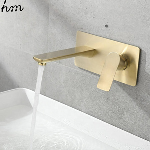 hm New Design Hotel Water Faucet Bathroom Toilet Wall Mounted Two Hole Brushed Gold Basin Faucet