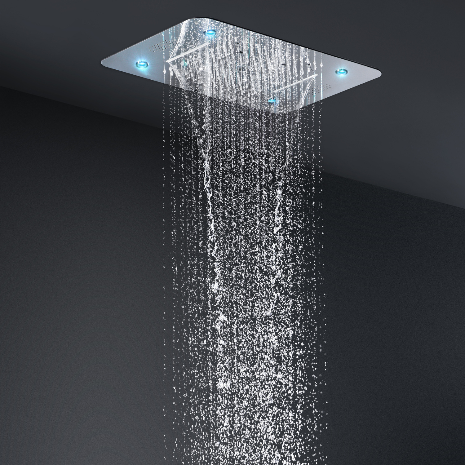 Bathroom Music Shower Set Ceiling Mounted 380*580MM Rainfall Waterfall Misty LED Shower Head 5 Ways Thermostatic Diverter Faucet