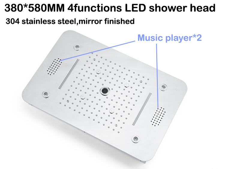 Bathroom Music Shower Set Ceiling Mounted 380*580MM Rainfall Waterfall Misty LED Shower Head 5 Ways Thermostatic Diverter Faucet