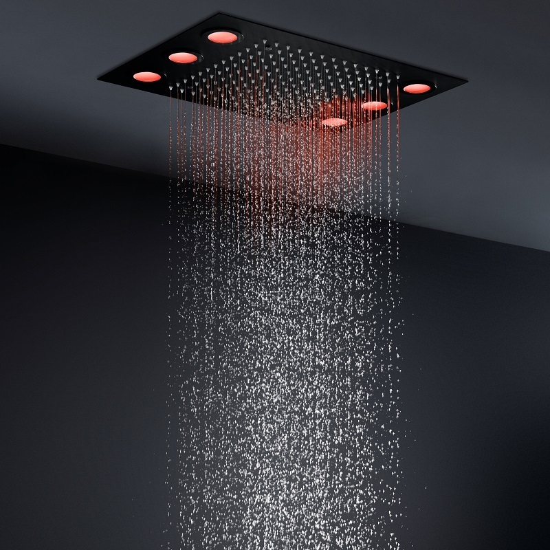 360x500MM Black Square Modern Rainfall Ceiling Mounted LED Shower Head Remote control multi-color For Bathroom Faucets