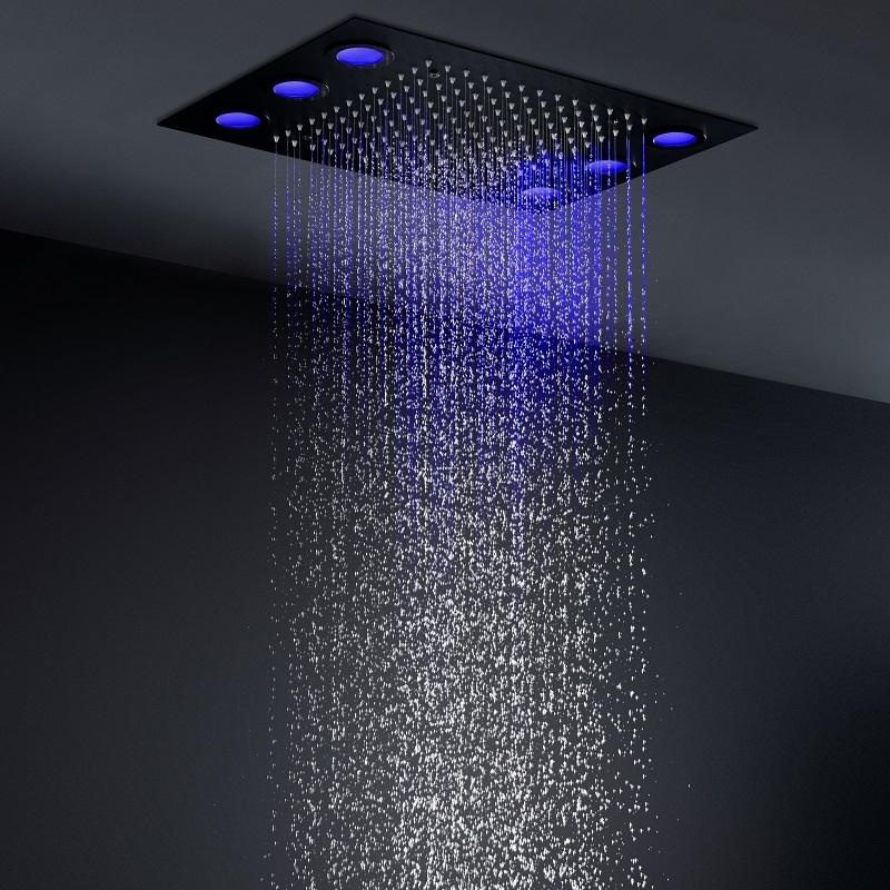 360x500MM Black Square Modern Rainfall Ceiling Mounted LED Shower Head Remote control multi-color For Bathroom Faucets