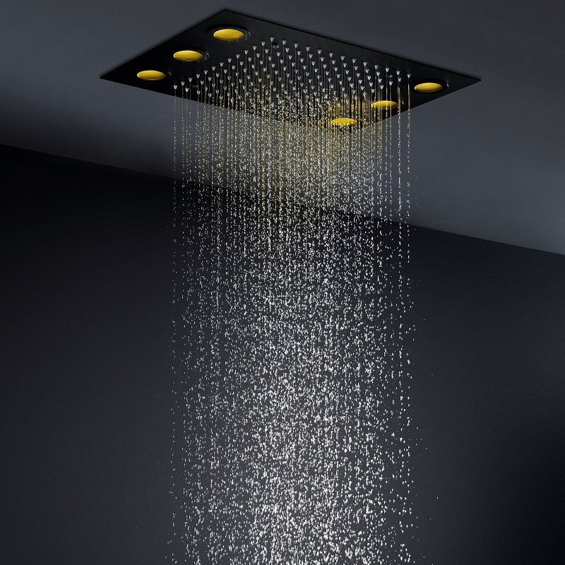 360x500MM Black Square Modern Rainfall Ceiling Mounted LED Shower Head Remote control multi-color For Bathroom Faucets