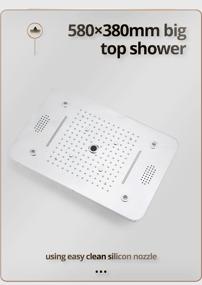 Newest sus304 580*380mm rainfall waterfall spray shower faucet bathroom ceiling led music shower head