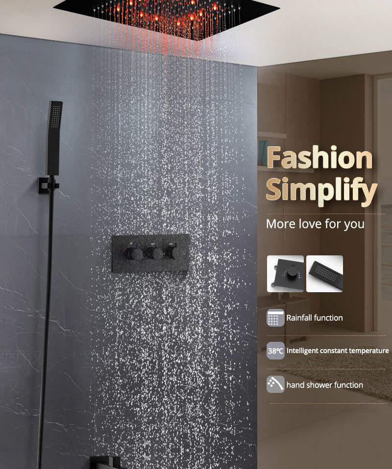 Hidden Modern Matt Black Bathroom Rainfall Bath Tap Concealed Shower Mixers Faucets With Hand Shower Set