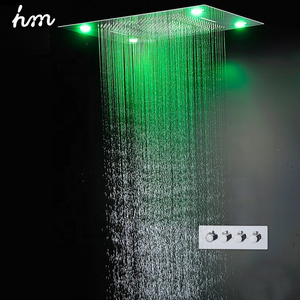 hm 24 Inches Large Led Light Recessed Bathroom Ceiling Mount Rainfall Overhead S Hot Cold Waterfall 4 Function Shower Head Set