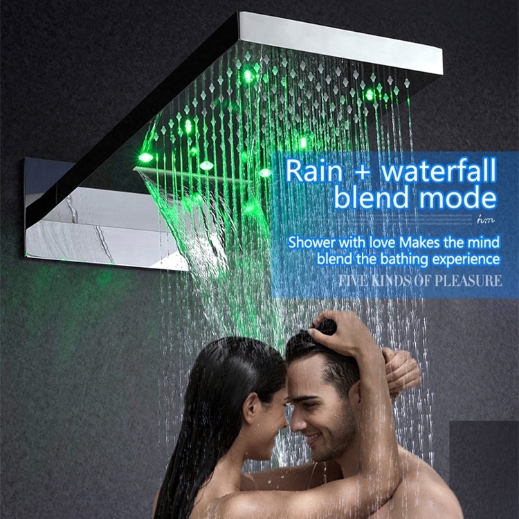 Modern beautiful Led light rain shower head led light temperature control bathroom 230*554*30 mm shower