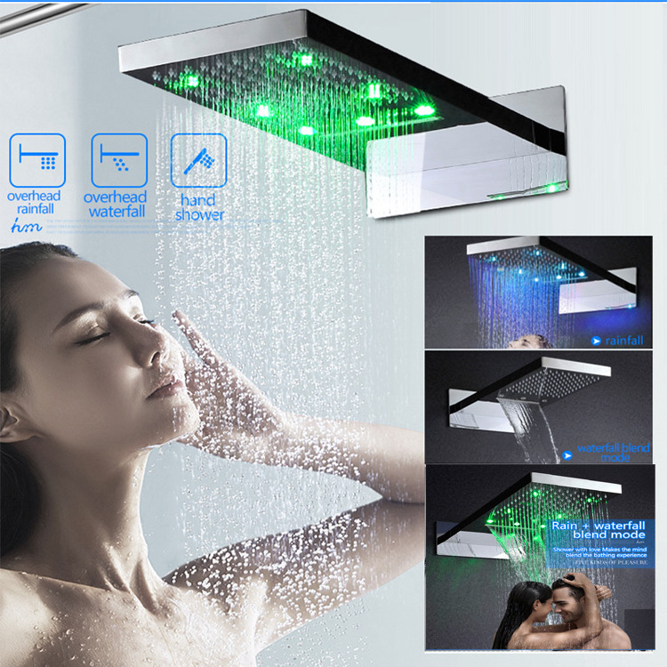 Modern beautiful Led light rain shower head led light temperature control bathroom 230*554*30 mm shower