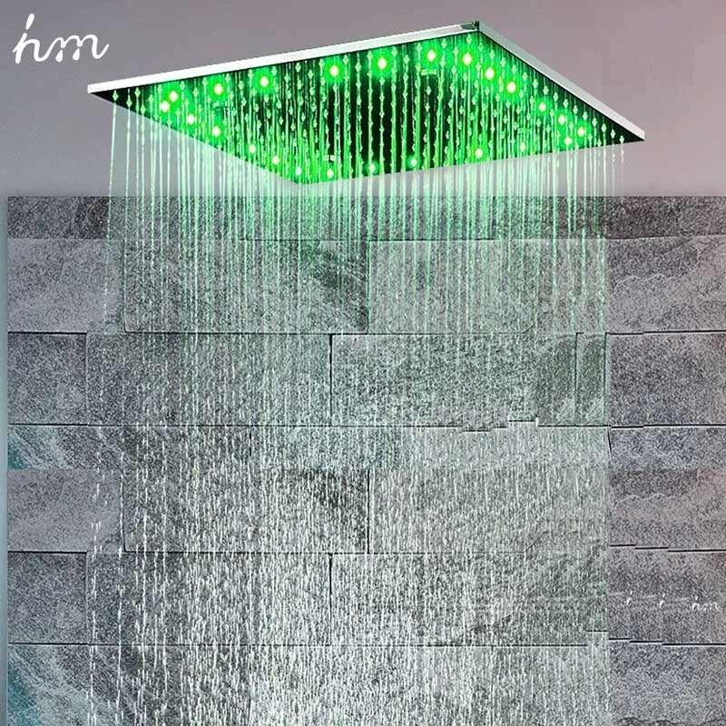 hm bathroom shower with led light stainless steel 24 inches large square rain shower head led