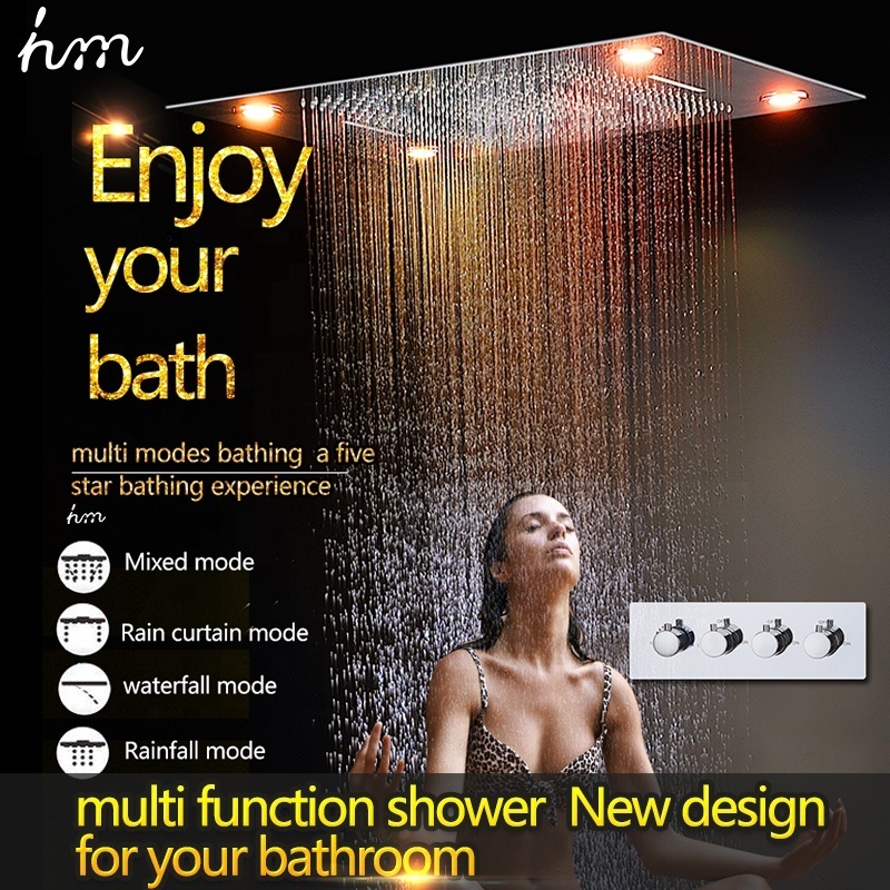 Bathroom Led Shower head Recessed Ceiling Mounted Rainfall Shower Set