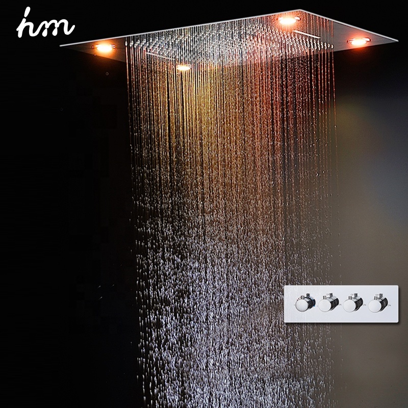 hm 24 Inches Large Led Light Recessed Bathroom Ceiling Mount Rainfall Overhead S Hot Cold Waterfall 4 Function Shower Head Set