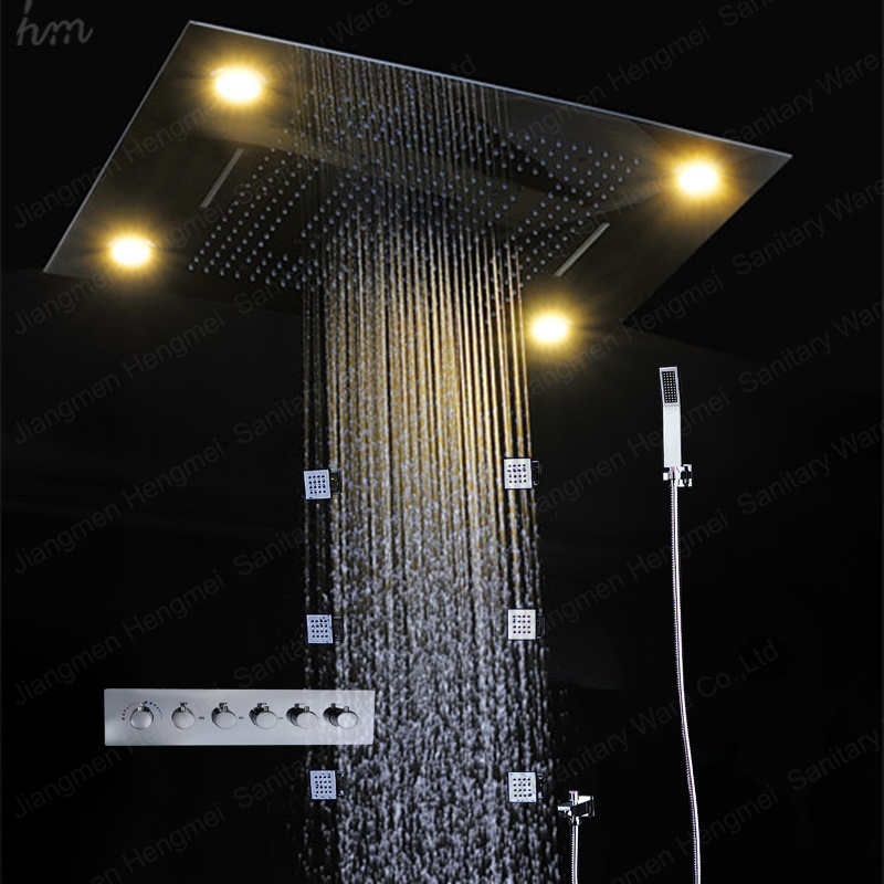 Bathroom Multifunction Rainfall Waterfall Rain Screen SPA Ceiling Shower Head Set Massage Shower Body Jets Faucet Kit 600*800MM