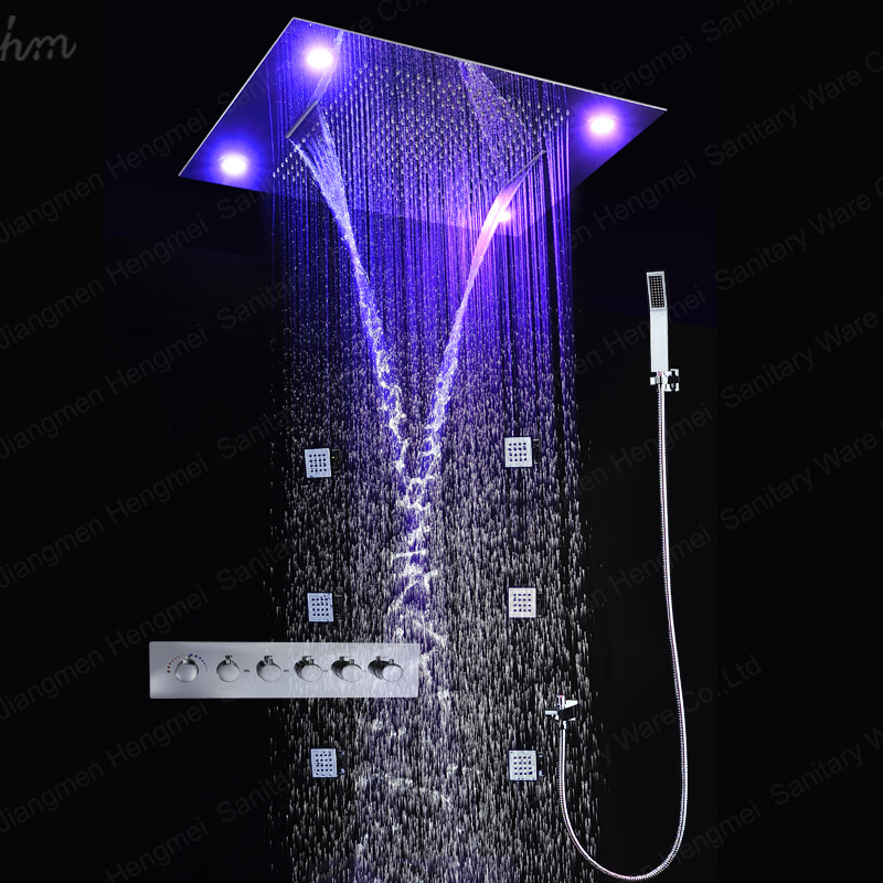 Bathroom Multifunction Rainfall Waterfall Rain Screen SPA Ceiling Shower Head Set Massage Shower Body Jets Faucet Kit 600*800MM