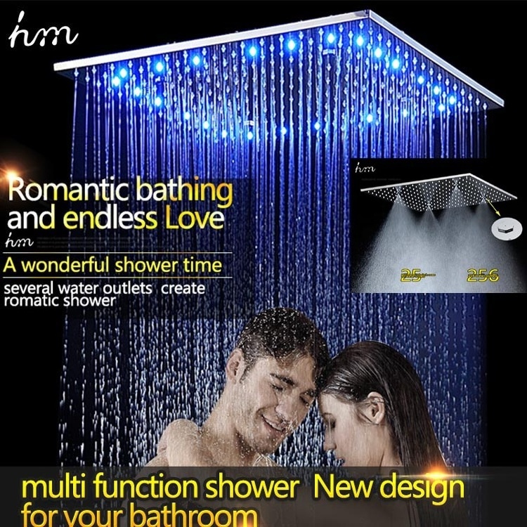 Wholesale Bathroom Faucet Accessories 50x50cm 2 Function LED Overhead Shower large rain ,mist