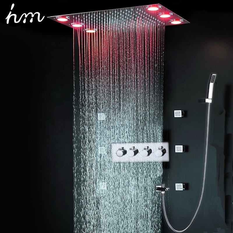 Shower Spa Brass Square Massage Jets Spray Body Shower Set Chrome Finish Thermostatic 20