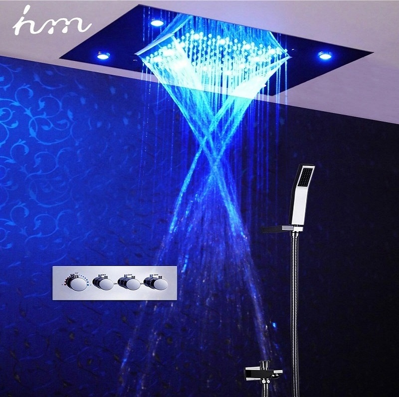 bathroom shower set 500*360mm recessed shower head LED Rain thermostatic shower set