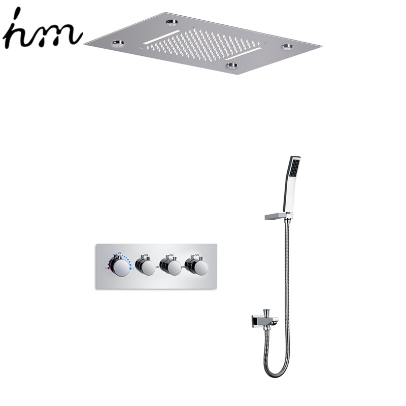 bathroom shower set 500*360mm recessed shower head LED Rain thermostatic shower set