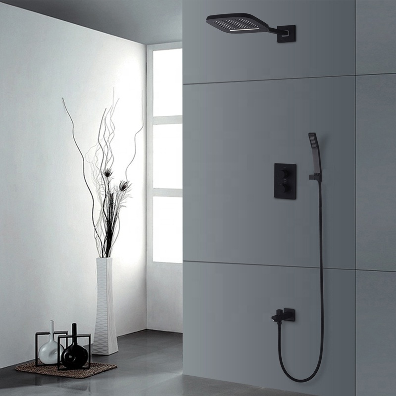 Luxury Thermostatic Shower System Bathroom Rain , Waterfall Showerhead Set / Black Bathtub Shower Faucets