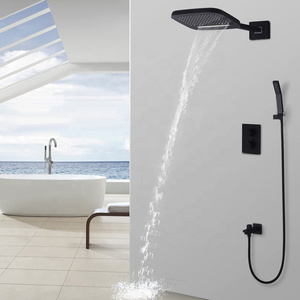 Luxury Thermostatic Shower System Bathroom Rain , Waterfall Showerhead Set / Black Bathtub Shower Faucets