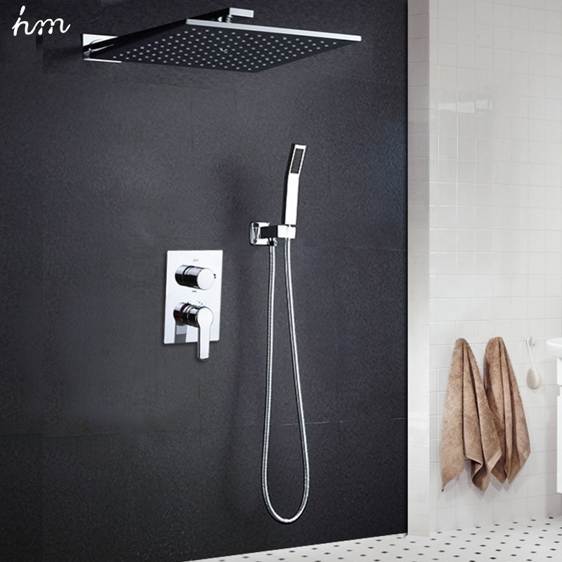 Modern Hot and Cold 10 inch Bathroom Rain Shower Mixer Set Water Saving Shower System Square rainfall shower